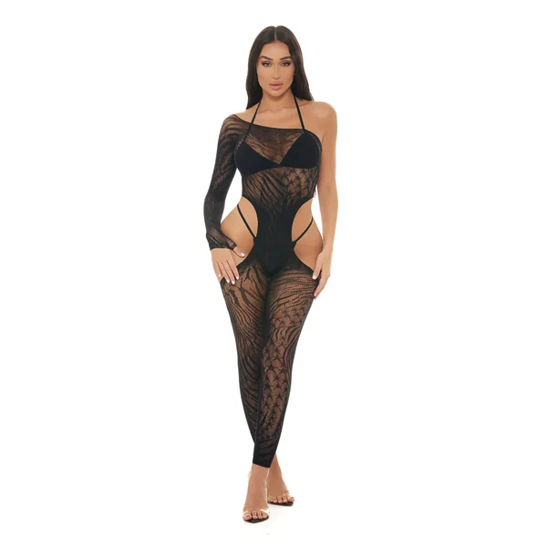 Pink Lipstick Star Sign Bodystocking - Black O/S