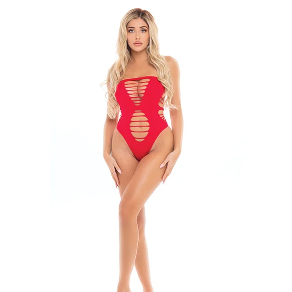 Pink Lipstick Treat Me Right Strapless Bodysuit Red O-s