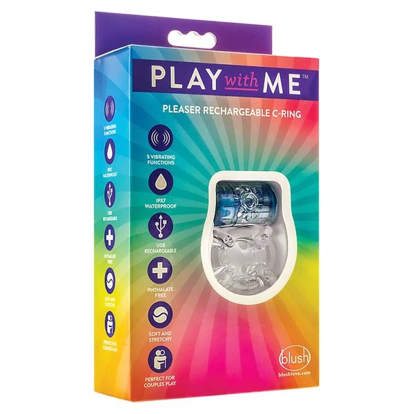 Play With Me Pleaser Blue Rechargeable Vibrating Penis Ring