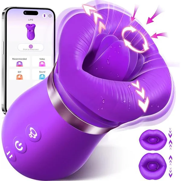 Purple Lips Vibrating Stimulator - Dual-Action Suction & Licking Massager for Women