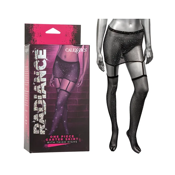 Radiance One Piece Garter Skirt W/thigh Highs - Black O/s