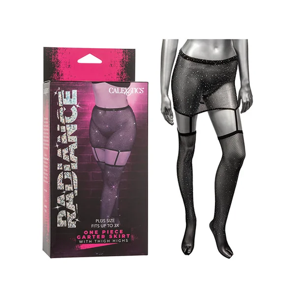 Radiance One Piece Garter Skirt W/thigh Highs - Black Plus Size