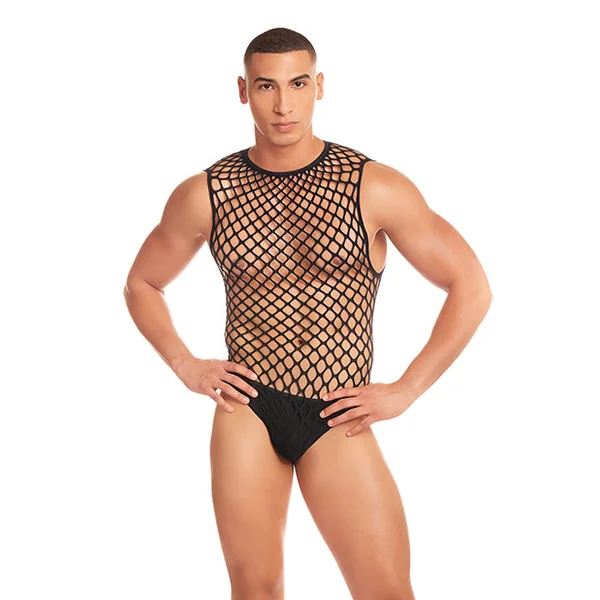 Rainbow Party Full Effect Large Mesh Unitard 2 pc Set - Black S/M