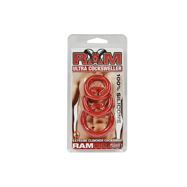 Ram Ultra Silicone Cocksweller Cock Ring Set, Red