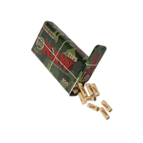 Raw Camo Pack Pre-Rolled Tips Tin 100ct 6pk
