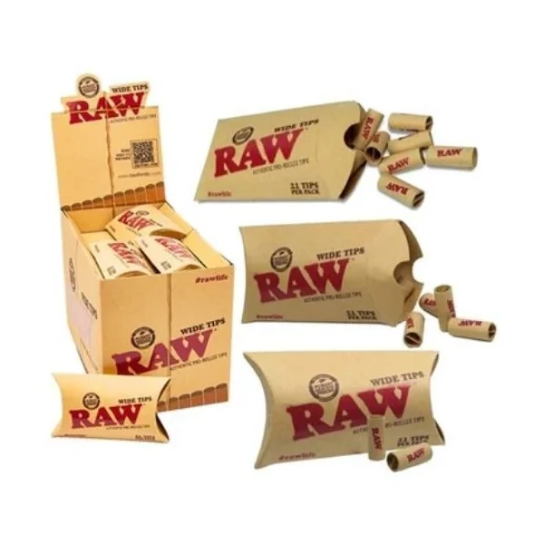 Raw Pre Rolled Wide Tips Thick 20ct Display