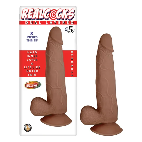 REAL COCKS DUAL LAYERED #5 BROWN THIN TIP 8 “