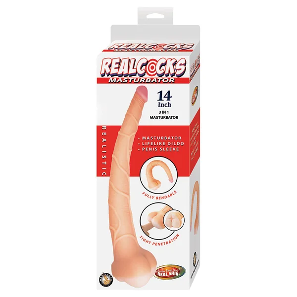 Realcocks Masturbator 3 in 1 Dildo, Sleeve & Stroker - White 14"