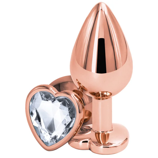 Rear Assets Rose Gold Heart Gem Metal Butt Plug - Medium