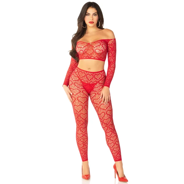 Red 2pc Croptop and Footless Tights - Os Tights - Os