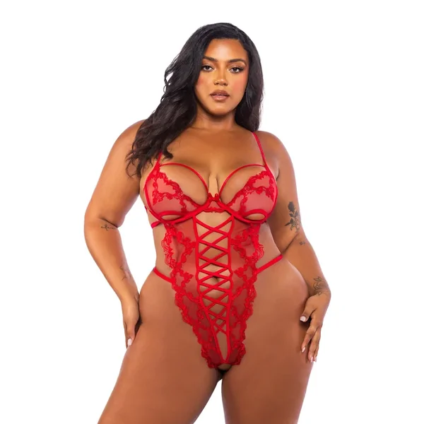 Red Baroque Heart Crotchless Teddy