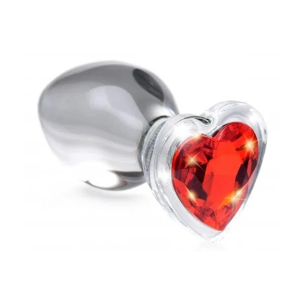 Red Heart Gem Glass Anal Plug - Medium