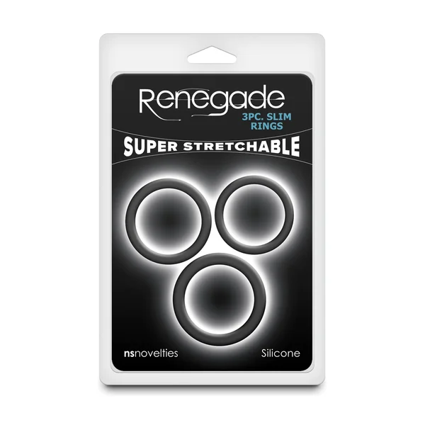 Renegade Slim Cock Rings - Black, 3 pc Set