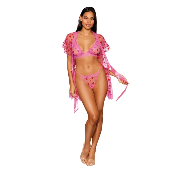 Robe With Bralette and G-String - Large - Peony