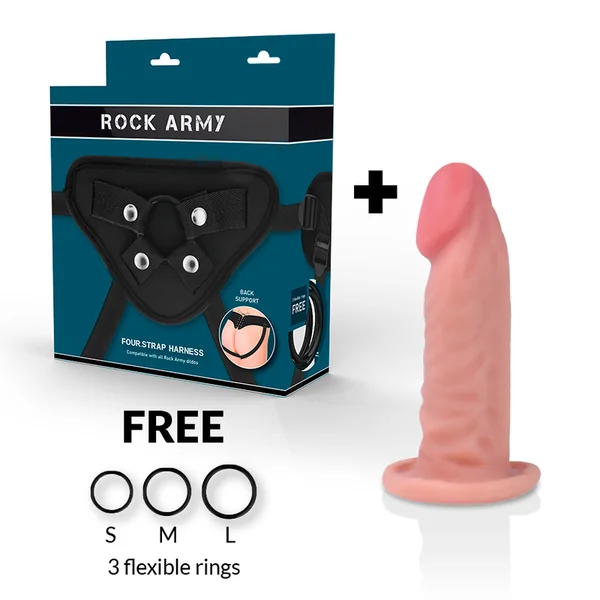 Rockarmy harness + dual density tiger realistic dildo 14cm