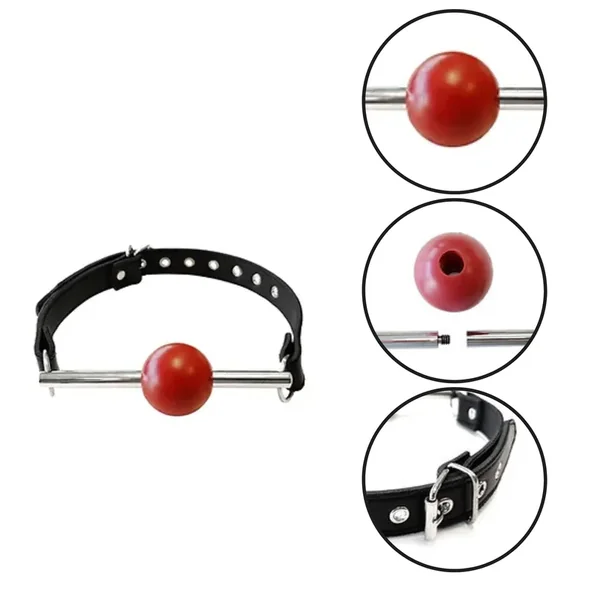 Rouge Ball Gag With Removable Ball And Stainless Steel Rod Adjustable Strap Black/Red