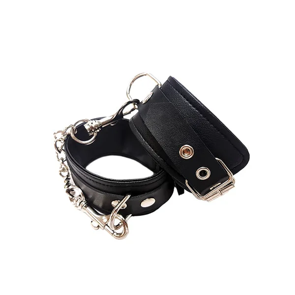 Rouge Fetish Play Vegan Leather Wrist Cuffs - Black