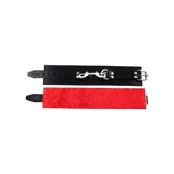 Rouge Leather Ankle Cuffs with Faux Fur Lining – Black and Red