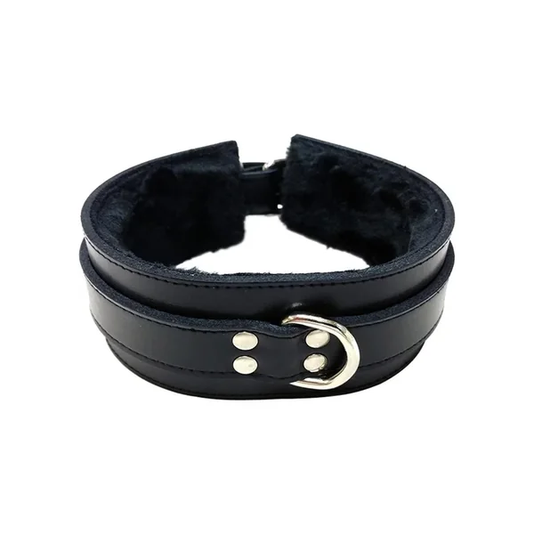 Rouge Leather Collar With Faux Fur Lining – Black
