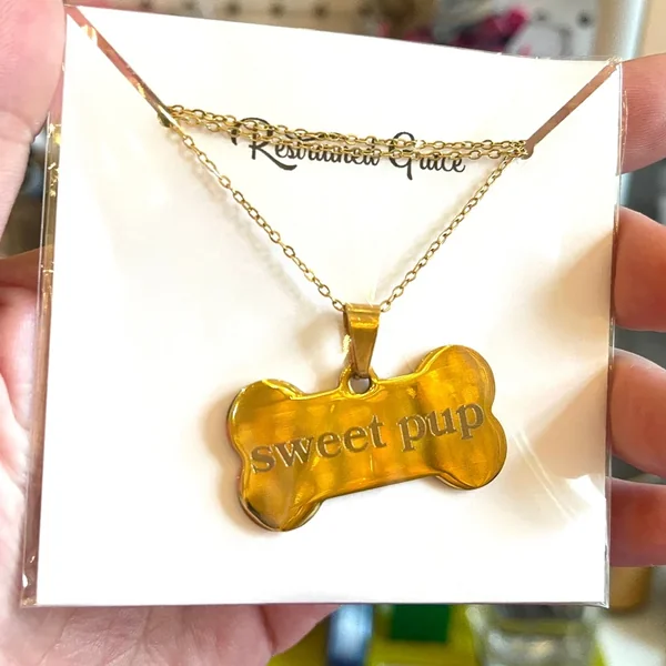 Sample Sale – Necklace – Gold Plated Steel Bone “sweet pup”