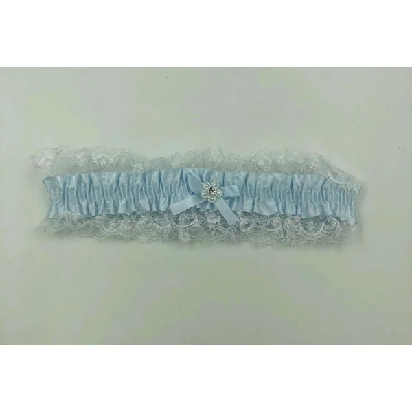 Satin Leg Garter - One Size - Baby Blue With White Lace