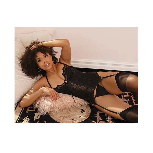 Scallop Stretch Lace & Powernet Underwire Bustier Black