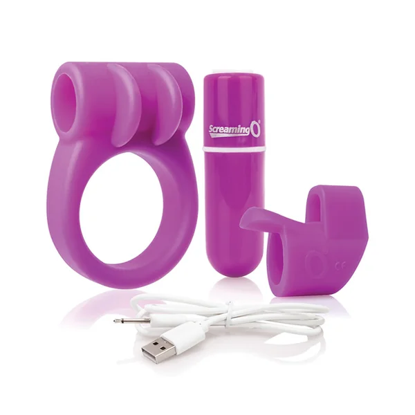SCREAMING O CHARGED COMBO #1 W/C RING & FINGER SLEEVE PURPLE