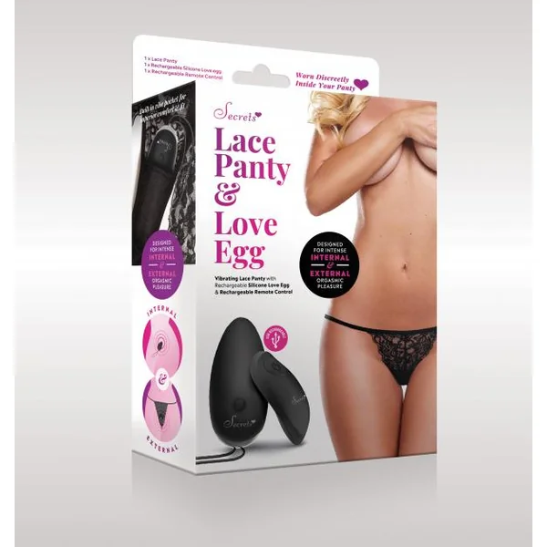 SECRETS VIBRATING SCALLOPED LACE RECHARGEABLE BLACK O/S