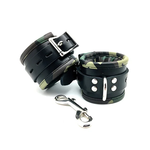 Sensual Sin Leather Padded Ankle Cuffs - Camo Piping
