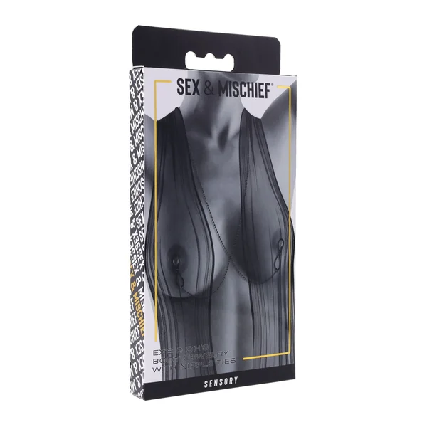Sex & Mischief Ex's & Oh's Body Jewerly w/Nipple Ties - Black