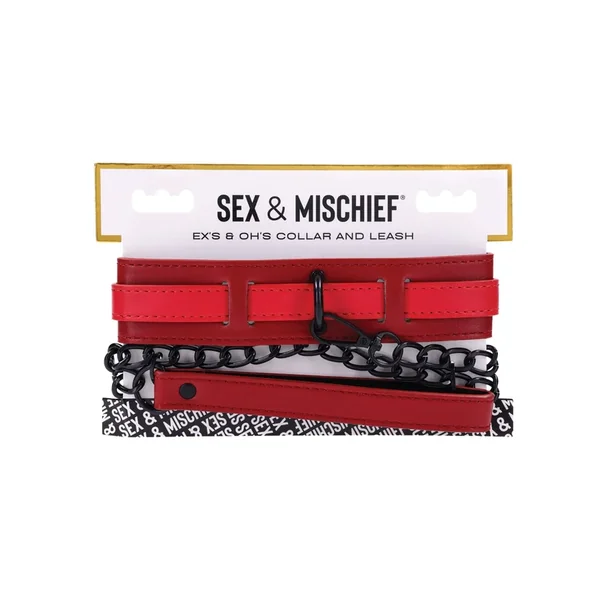 Sex & Mischief Ex’s & Oh’s Collar & Leash – Red/Black