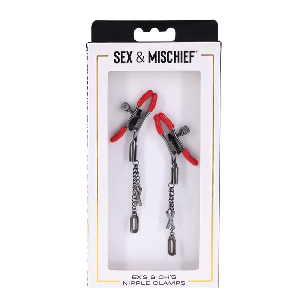 Sex & Mischief Ex's & Oh's Nipple Clmaps - Red/Black