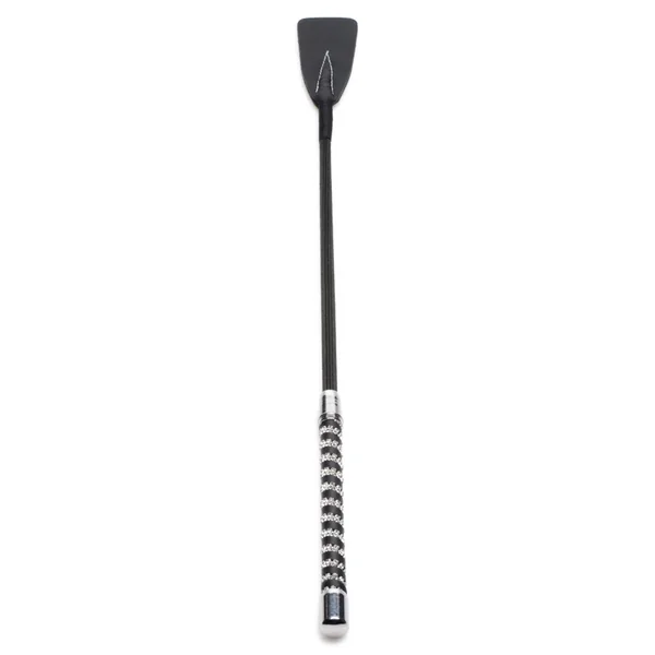 Short Leather Riding Crop with Rhinestone Handle