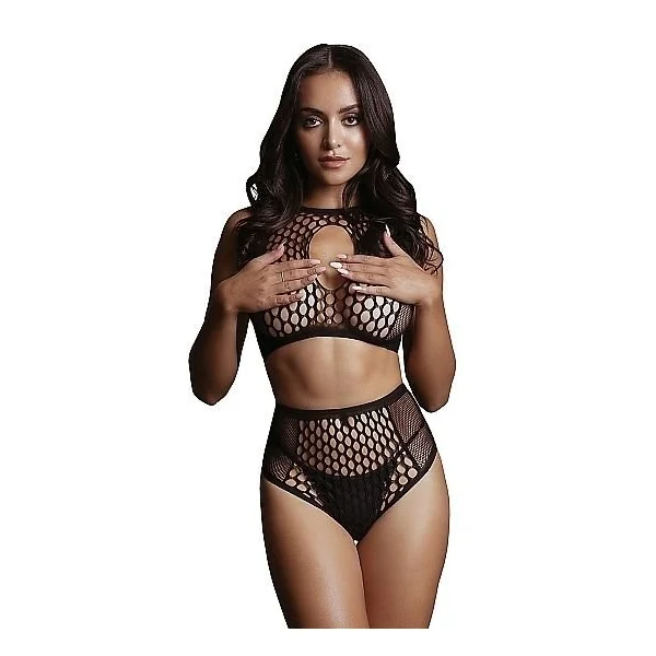 Shots Lingerie Duo Net Key-Hole Bra Set – Black