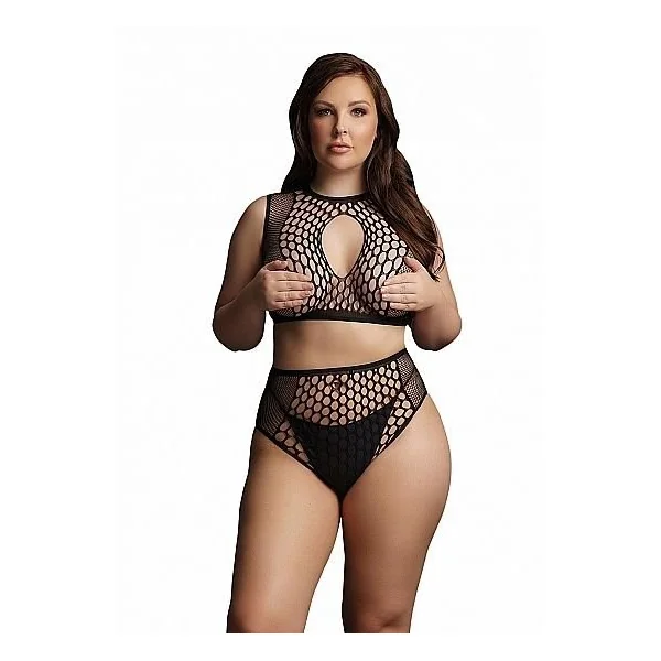 Shots Lingerie Duo Net Key-Hole Bra Set Queen – Black