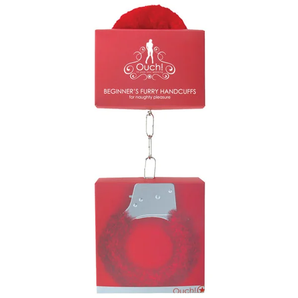 Shots Ouch Beginner's Handcuffs Furry - Red