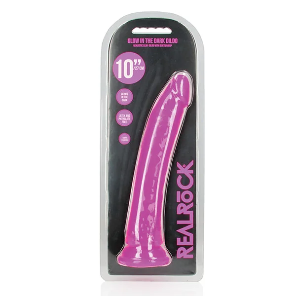 Shots Realrock 11" Slim Dildo Glow In The Dark - Neon Purple