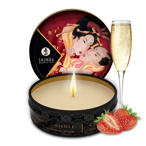Shunga – Mini Massage Candle 1oz – Sparkling Strawberry Wine
