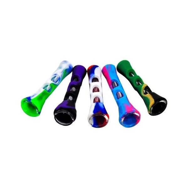Silicone Water Pipe One Hitter W/ Glass Chamber
