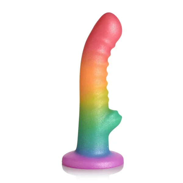 Simply Sweet Ribbed Rainbow Silicone Dildo