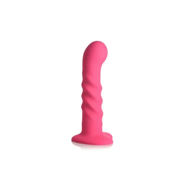 Simply Sweet Vibrating Ribbed Silicone Dildo with Remote, 6.5 Inch Insertable, 1.6 Inch Max Width, Pink