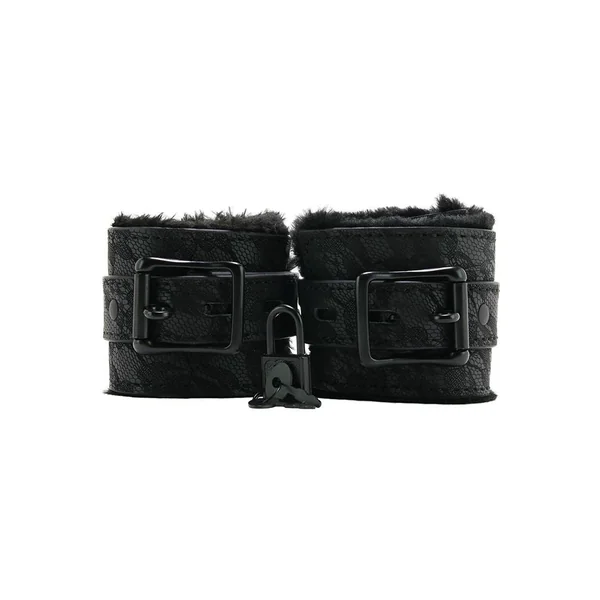 Sincerely Fur Lined Lace Handcuffs in Black