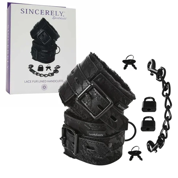 Sincerely Sportsheets Lace Fur Lined Handcuffs Black BDSM