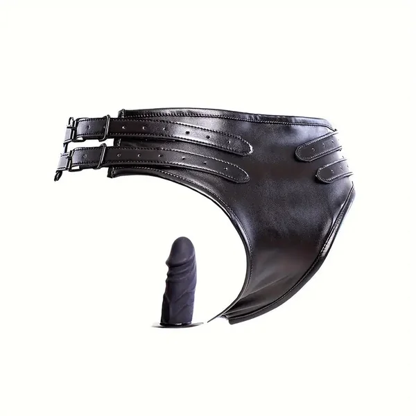 SM Restraint Thick Faux Leather Panties With Silicone Dildo Strap-On