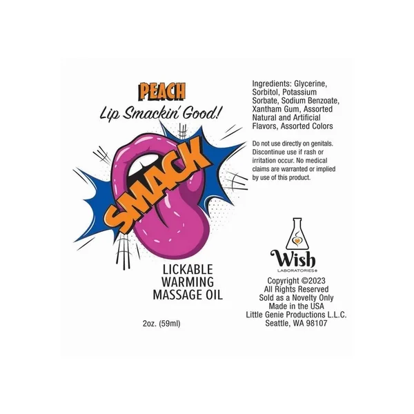 Smack Lickable Massage Oil 2oz – Peach