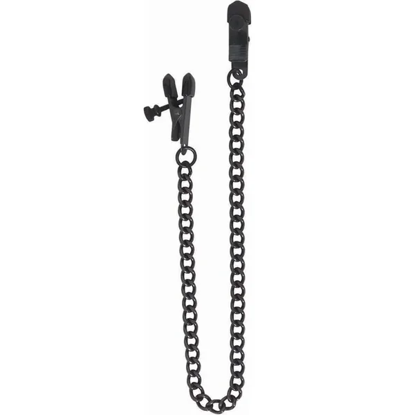 Spartacus Adjustable Broad Tip Nipple Clamps with Black Link Chain