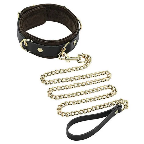 Spartacus Collar & Leash - Brown Leather W-gold Accent Hardware
