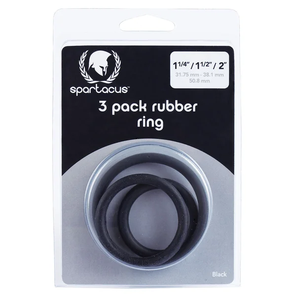 Spartacus Rubber Cock Ring Set - Black Pack Of 3