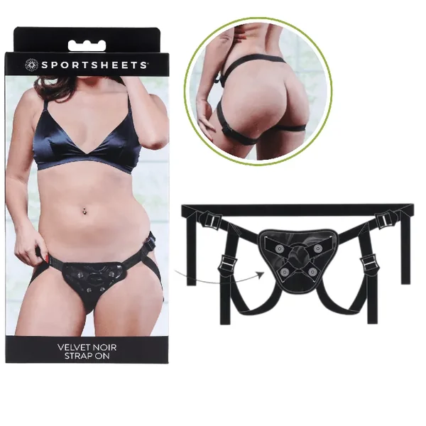 Sportsheets Faux Leather Velvet Noir 4-Way Adjustable Strap-On Harness