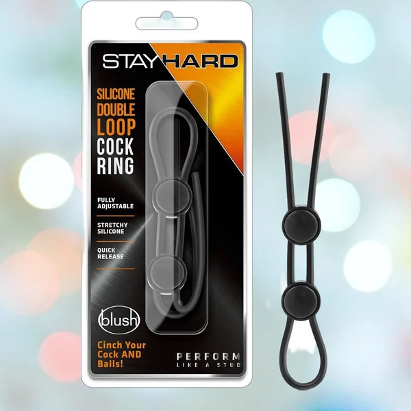 Stay Hard Silicone Double Loop Adjustable Black Cock Ring